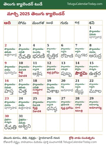 మార్చి 2025 తెలుగు క్యాలెండర్ ప్రింట్ చిత్రం