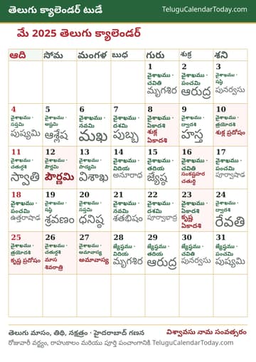 మే 2025 తెలుగు క్యాలెండర్ ప్రింట్ చిత్రం