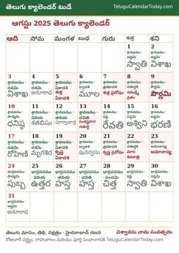 ఆగస్టు 2025 తెలుగు క్యాలెండర్ ప్రింట్ చిత్రం