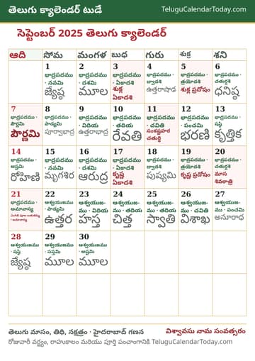 సెప్టెంబర్ 2025 తెలుగు క్యాలెండర్ ప్రింట్ చిత్రం