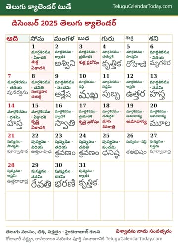 డిసెంబర్ 2025 తెలుగు క్యాలెండర్ ప్రింట్ చిత్రం