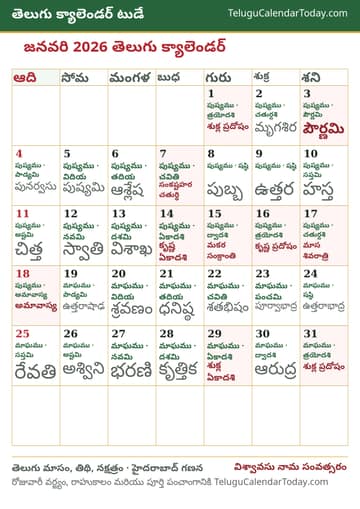 జనవరి 2026 తెలుగు క్యాలెండర్ ప్రింట్ చిత్రం