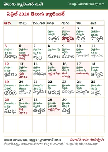 ఏప్రిల్ 2026 తెలుగు క్యాలెండర్ ప్రింట్ చిత్రం