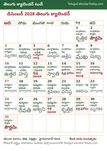 డిసెంబర్ 2028 తెలుగు క్యాలెండర్ ప్రింట్ చిత్రం