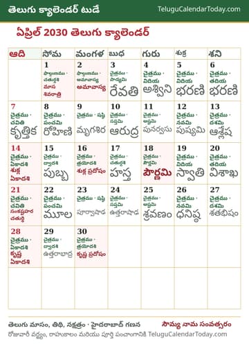 ఏప్రిల్ 2030 తెలుగు క్యాలెండర్ ప్రింట్ చిత్రం